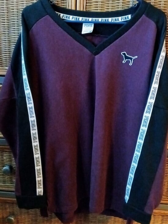 PINK Sweatshirt Women's L Victoria's Secret Dog V-Neck Pullover Long Sleeve - Picture 13 of 14